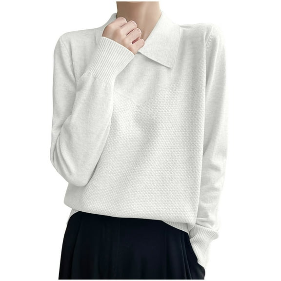 YUGYXL Womens Wool Sweater O-Neck Pullover Spring Autumn Long Sleeve Knitwear Slim Solid Color Bottoming Clothing Tops White M