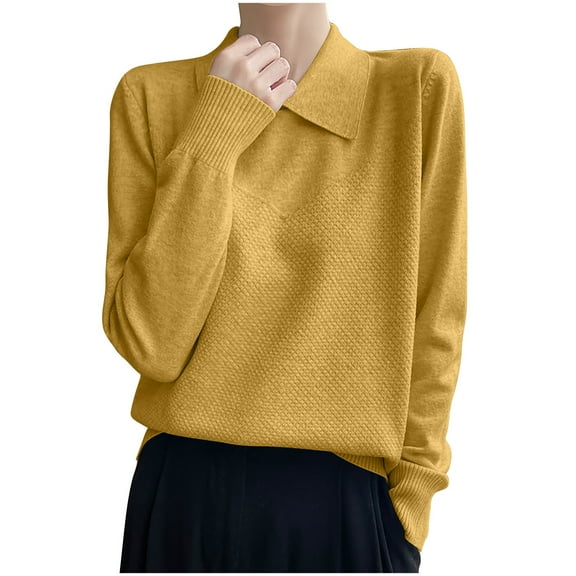 YUGYXL Womens Wool Sweater O-Neck Pullover Spring Autumn Long Sleeve Knitwear Slim Solid Color Bottoming Clothing Tops Yellow M