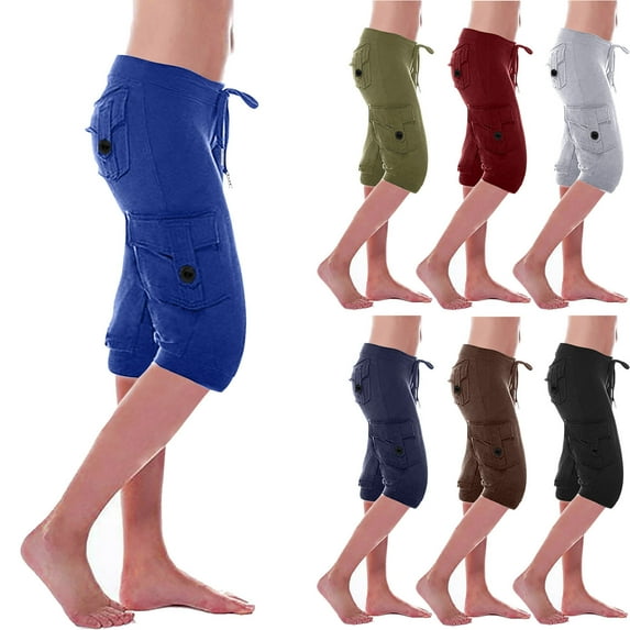 YUGYXL Womens Yoga Capri Pants with Pockets Summer 2025 Cargo Capris Joggers Lounge Outdoor Workout Elastic Waist 3/4 Pants Black M