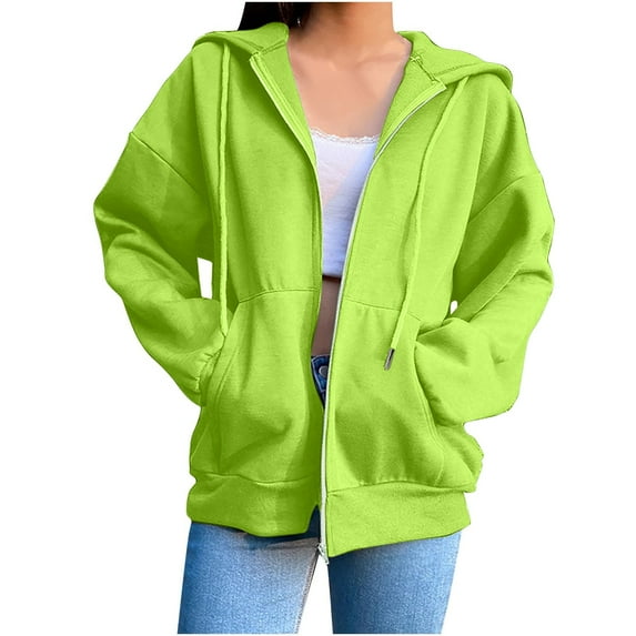 YUGYXL Womens Zip Up Hoodies Comfy Oversized Sweatshirts Cropped Fashion Long Sleeve Casual Lightweight Y2K Hooded Jackets Green M