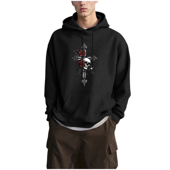 YUGYXL Womens and Mens Halloween Spooky Season Sweatshirt Oversized Witch Pumpkin Sweatshirts Fall Skull Print Pullover Top E Black M