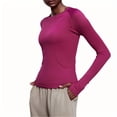 thumbnail image 1 of YUGYXL Workout Shirts Women Yoga Shirt Long Sleeve Stretchy Quick Dry Seamless Breathable Gym Athletic Top with Thumb Holes Hot Pink Sweatshirt L, 1 of 9