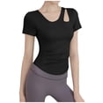 thumbnail image 1 of YUGYXL Workout Tops for Women Breathable Cutout Crewneck Short Sleeve T-Shirts Casual Slim Fit Gym Workout Yoga Basic Tee Black XL, 1 of 5