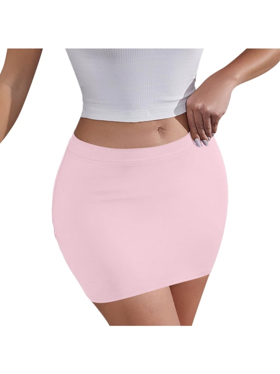Y2k Mini Skirts for Women Bodycon Club Date Night Micro Pencil Skirt Streetwear Casual Elastic Waist Solid Short Pink XL