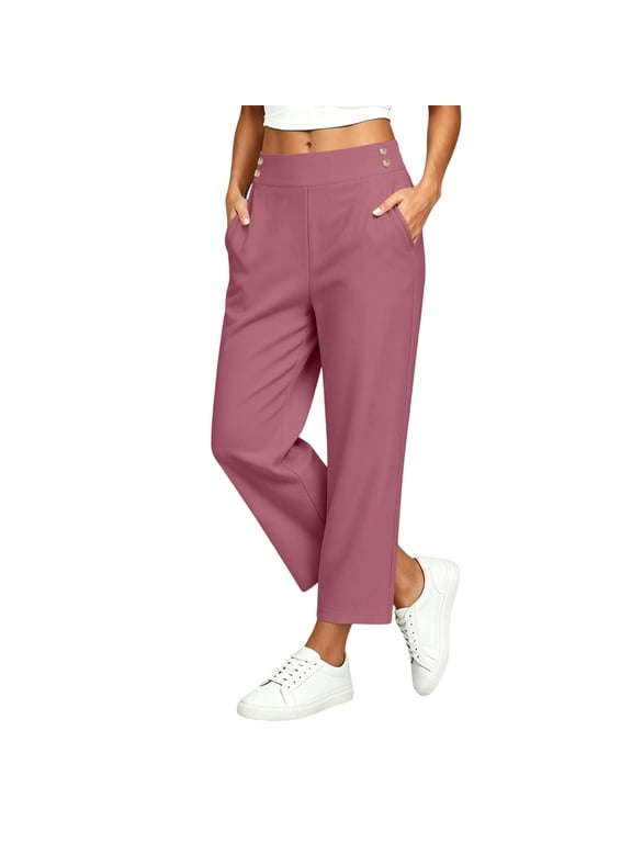Yoga Work Dress Pants Women Wide Leg Business Casual Pants With Pockets High Waisted Straight Leg Stretchy Sweatpants Hot Pink Pants