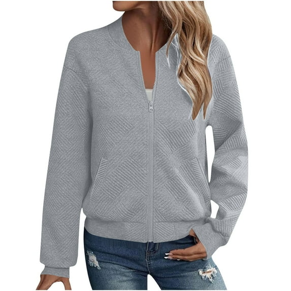 YUGYXL Zip Up Sweatshirt Jacket Women Long Sleeve Jacket Coat Fall Athletic Outfits Loose Casual Sweatshirt with Pockets Gray L