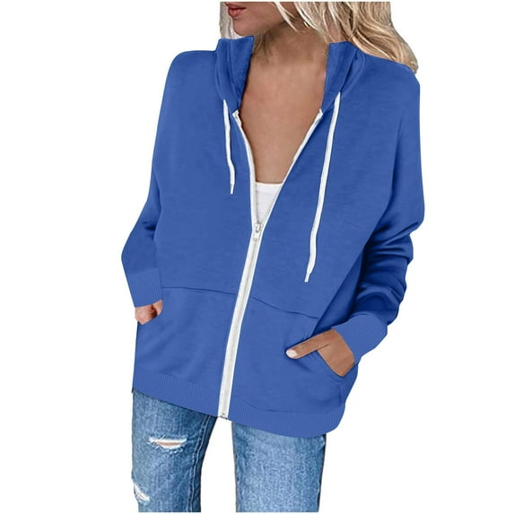 YUGYXL Zip Up Y2k Hoodies for Women fall Casual Long Sleeve Sweatshirts Lightweight Comfort Soft Plus Size Jackets Blue XL