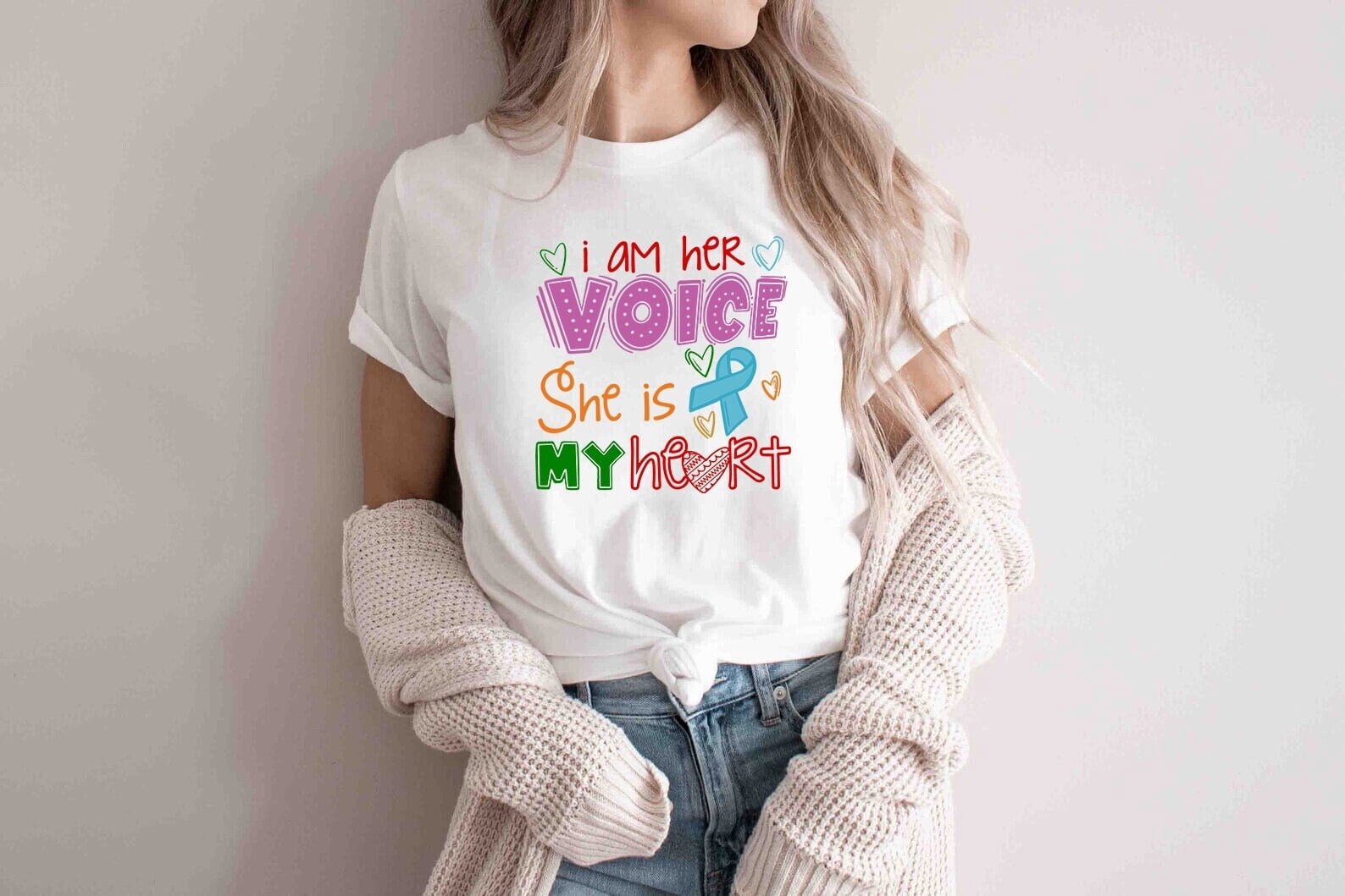 YUHAK Autism Awareness Shirt, for Mom of Autist Child, I am her Voice She is My Heart, Autism Support, Autism Mom shirt, Autism Teacher