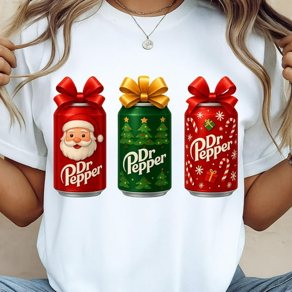 YUHAK Christmas Dr Pepper Shirt, drinking Dr. Pepper T-Shirt, Funny Soda Lover, Christmas Gift Tee, Retro Soda Can Bow Tshirt