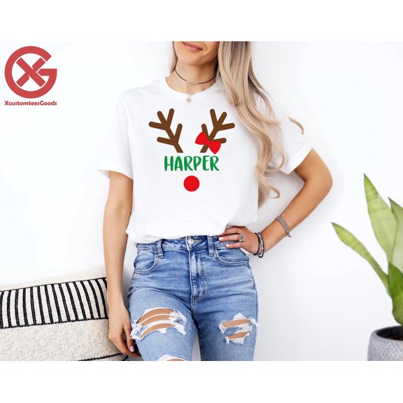 YUHAK Custom Girl's Rudolph Christmas Shirt: Reindeer Name Holiday Tee