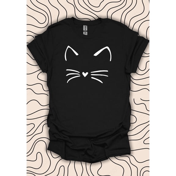 YUHAK Cute Cat Outline T-Shirt – Pet Lover Tee – Adorable Cat Whiskers Gift Men Women Shirt 2470PC