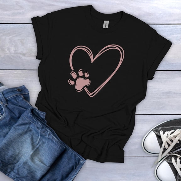 YUHAK Dog Paw Heart T-Shirt Minimal Pet Lover Graphic Tee Outdoor Camping Shirt