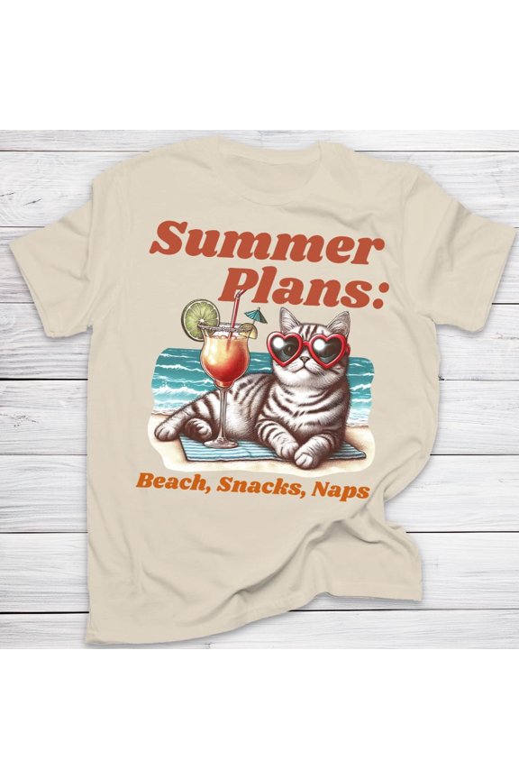 Funny Cat Beach Shirt Summer Plans: Beach Snacks Naps Cute Margarita Cat Tee For Tropical Vacation Cat Mom
