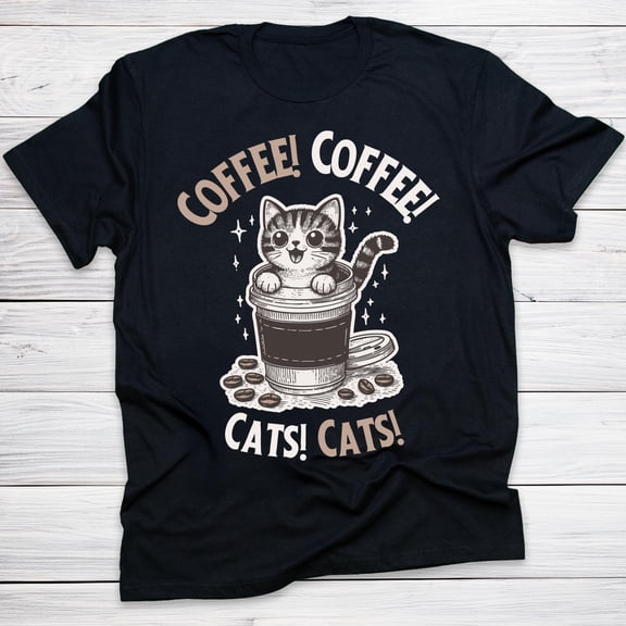 YUHAK Funny Coffee Cat Shirt Cute Espresso Cat Graphic T-Shirt Gift for Caffeine Addict & Cat Owner