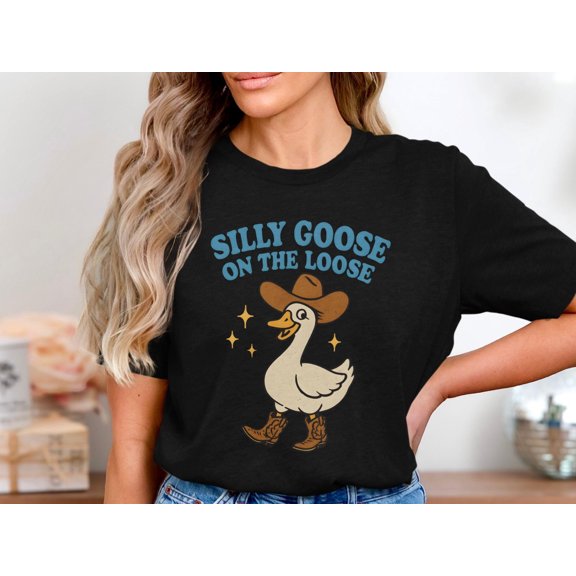 YUHAK Funny Goose Shirt, Silly Goose On The Loose Tee, Cowboy Goose T-Shirt, Cute Animal Pun Shirt, Western Goose Tee, Country Funny Farm Shirt