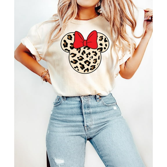 YUHAK Leopard Print Minnie Mouse Shirt, Cute Disney Mom Shirt, Leopard Minnie Ear Shirt, Leopard Women Shirt, Disney Family Vacation Shirts,