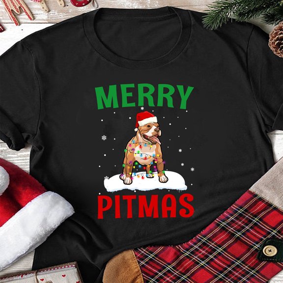YUHAK Merry Pitmas Pit bull Funny Christmas T-shirt
