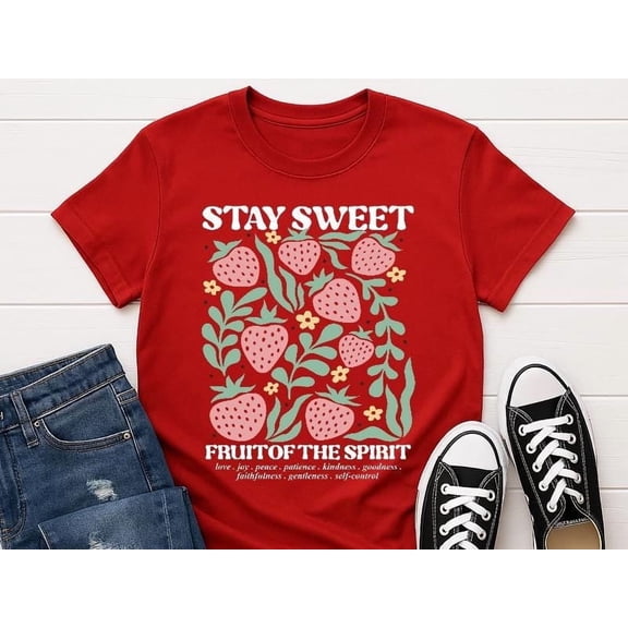 YUHAK Stay Sweet T-Shirt | Strawberry Design, Inspirational Apparel, Fruit of the Spirit Tee, Faith-Based Outfit, Good Traits Tee