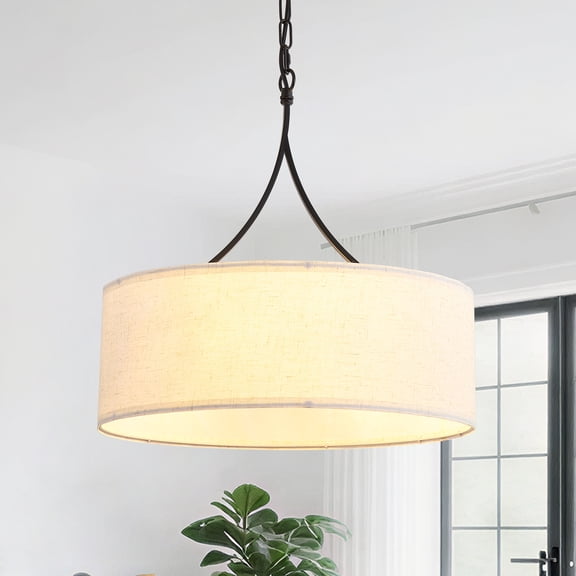 YUHAO 19.6 inch 3-Light Black Chandelier Light, Modern Fabric Hanging Pendant Light with Adjustable Height for Living Room, Dining Table, Kitchen Island.