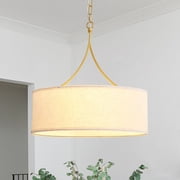 YUHAO 19.6" 3-Lights Gold Chandelier Light, Modern Fabric Hanging Pendant Light with Adjustable Height for Living Room, Dining Table, Kitchen Island.
