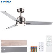 YUHAO 48  Nickel Ceiling Fan with Lights, Modern Dual-Sided 6-Speed Reversible DC Fan, 3 CCT Dimmable LED Light, Timer,Remote for Bedroom Farmhouse Living Room.