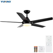 YUHAO 48 inch Black Ceiling Fan with Light, Modern 5 Blades 6-Speed Reversible,3 CCT LED Dimmable, Timer Remote, Fandelier for Living Room Bedroom.