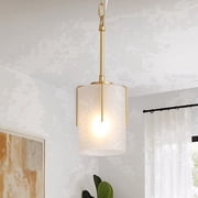 YUHAO 5" Pendant Hanging Light, Gold Metal Frosted Milk Glass, Adjustable Chain 18.5"-60.4" for Kitchen Island Dining Living Room.