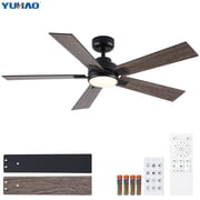 YUHAO 52" Black Ceiling Fan with Lights,3CCT Dimmable LED, Reversible DC Motor, 6 Speed & Timer, Dual Color 5 Blades Fan for Bedroom, Living Room & Covered Patio