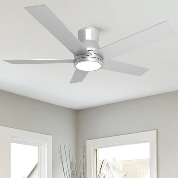 YUHAO 52" Flush Mount Ceiling Fan with Lights,6 Speeds Reversible Fan with Dimmable LED Light, Remote and Wall Control for Bedroom,Balcony.