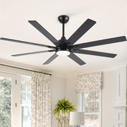 YUHAO 62" Industrial Outdoor Ceiling Fans with Light, Modern 8 Blades, Reversible 6-Speed Quiet DC ,LED Dimmable for Dining Room,Garage,Warehouse.