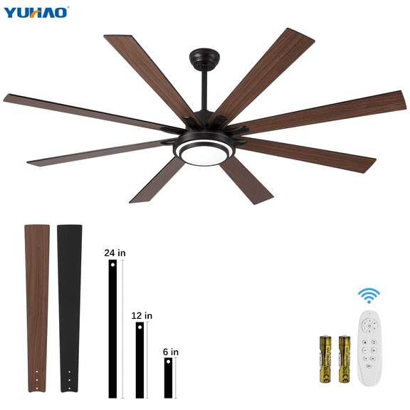 YUHAO 72" Clear Stocks Ceiling Fan with Light,Modern Large Reversible 8 Blades ,3CCT Dimmable LED,6 Speed Timer for Living Room,Balcony.