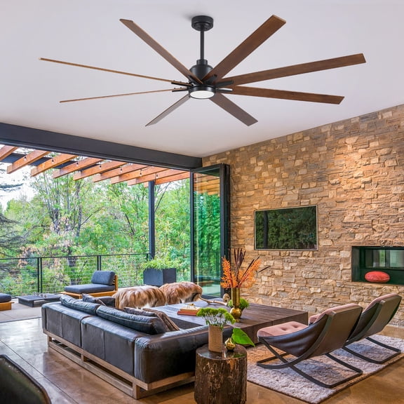 YUHAO 84" Large Farmhouse Ceiling Fan with Light,6-Speed Reversible DC 8 Soild Wood Blades Fan, 3 CCT Dimmable LED Light with Remote for Living Room Garage Warehouse Restaurant