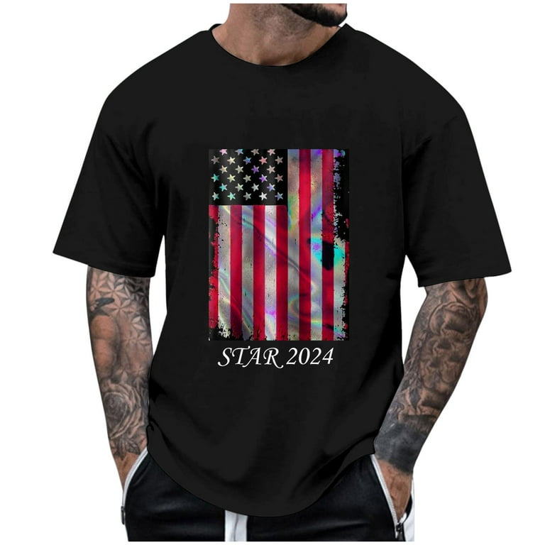 YUHAOTIN 4/July T Shirts for Men Cotton Graphic Male Spring and Summer All  Print Short Sleeve Round Neck T Shirt Fashion Trend Bottoming Shirt Vintage