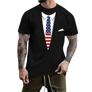YUHAOTIN 4th of July Untuckit Shirts for Men Male Summer Casual Suit Print T Shirt Blouse Round Neck Short Sleeve Tops T Shirt Mens T-Shirts Graphic Tees Vintage 90S Mens T-Shirts with Pocket