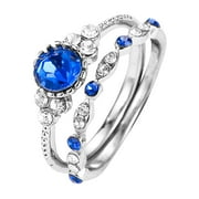 YUHAOTIN Aquamarine Ring Women's Engagement 2 Piece Single Set of Gift Sets Proposal Ring Silver Bride Ring Retro Engagement Bride Ring Promise Ring Give To Fiancee Girlfriend Family