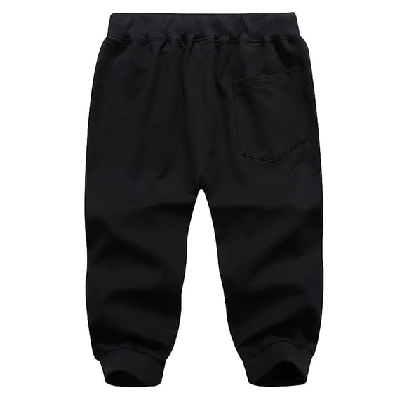 YUHAOTIN Big and Tall Sweatpants Men's Cotton Casual Sports Drawstring Zipper Three-Pocket Cropped Trousers,Black