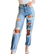 YUHAOTIN Black Jeans Womens High Waisted Straight Leg Women's 90S Vintage Low Waist Ripped Button up Bootcut Jeans 2024 Low Rise Baggy Jeans Jeans for Women Trendy Petite Short