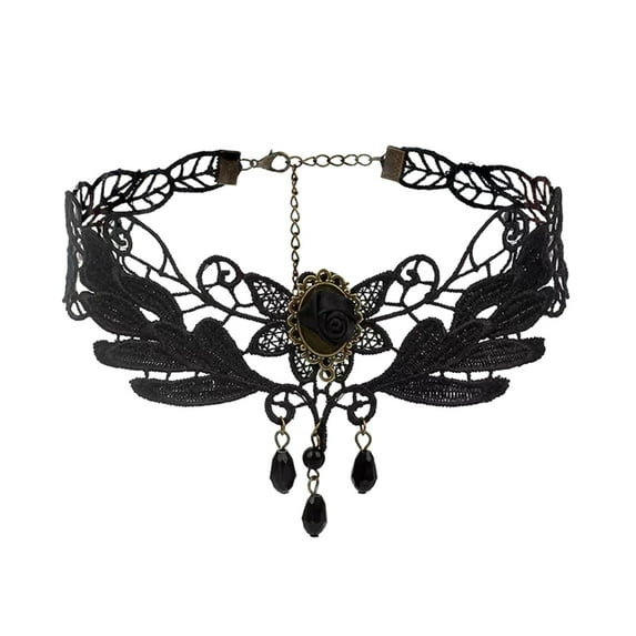 YUHAOTIN Black Lace Choker Necklaces Vintage Pendant Necklace Punk Chain Accessories for Women Gothic Mardi Gras Beads Necklaces Necklace with Initials Gift for Girlfriend