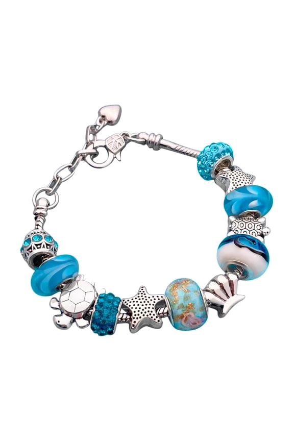 Blue Glass Bead Ocean Bracelet Starfishs Turtle Beaded Adjustable Bracelet Charm Bracelets for Girls Couples Bracelets Metal Custom Initial Bracelets for Women Sterling Silver