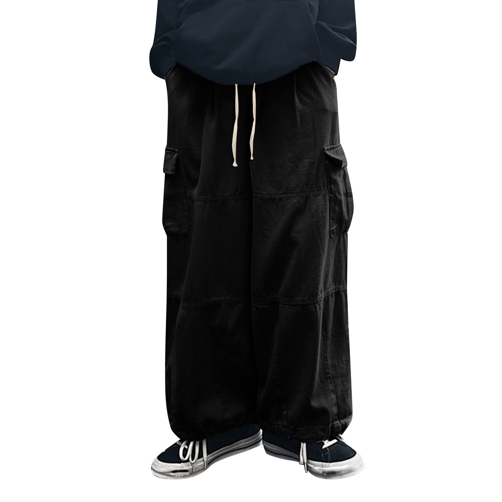 【U LAN】Deep multi 4 pocket wide cargo pants Women's Polyester High Waist Cargo Pants, Casual Denim Wide