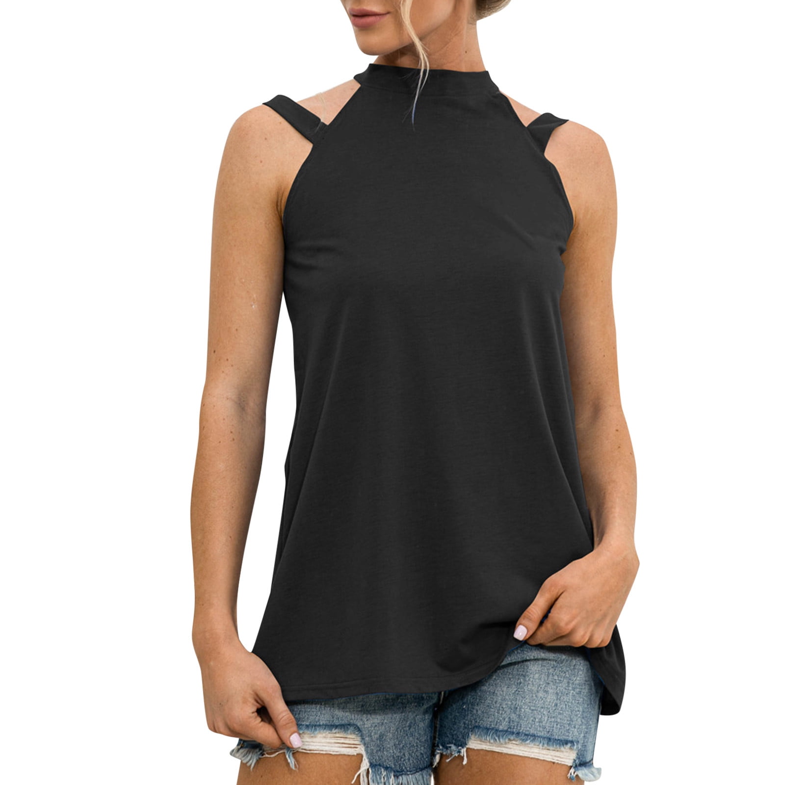 YUHAOTIN Cropped Tank Tops for Women Ribbed Women Fashion Loose Sleeveless O Neck Off the