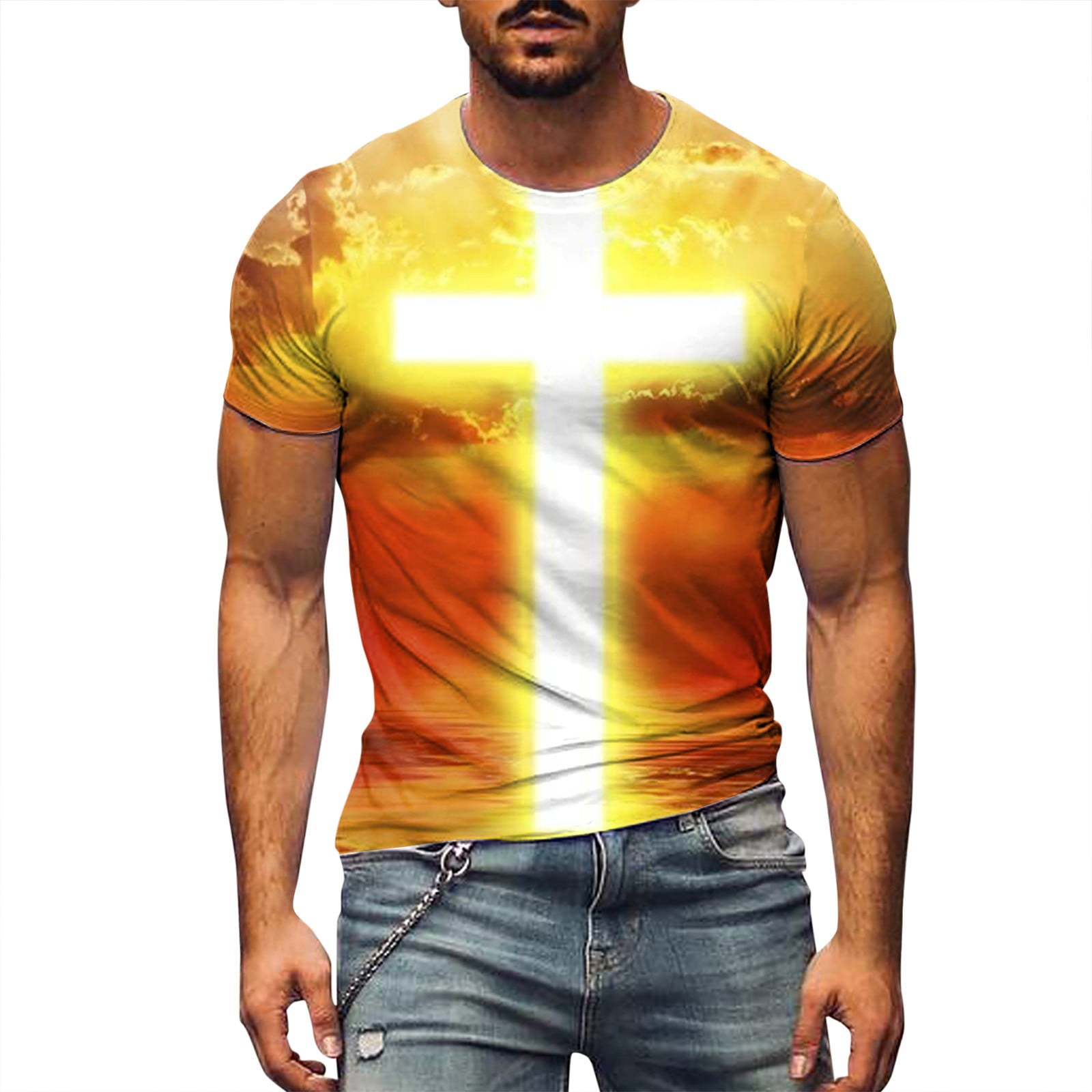 YUHAOTIN Easter Men's T-Shirts Graphic Male Easter Digital 3D Printing  Loose Round Neck Short Sleeved T Shirt Top Men's Novelty T-Shirts Vintage T  Shirts Men Sports 