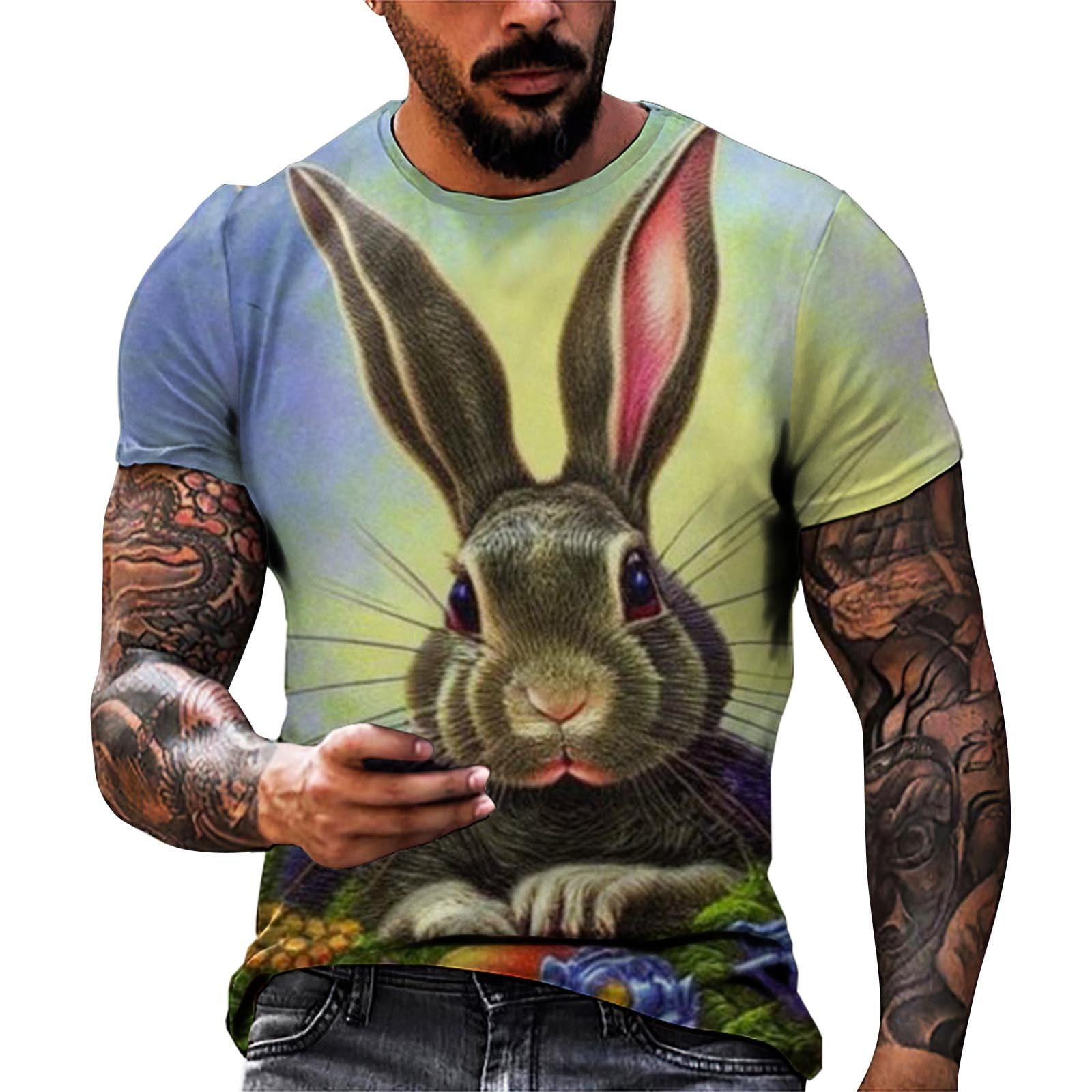 Yuhaotin Easter Mens White T Shirts Men Spring And Summer Easter Celebration Casual Vintage 3185