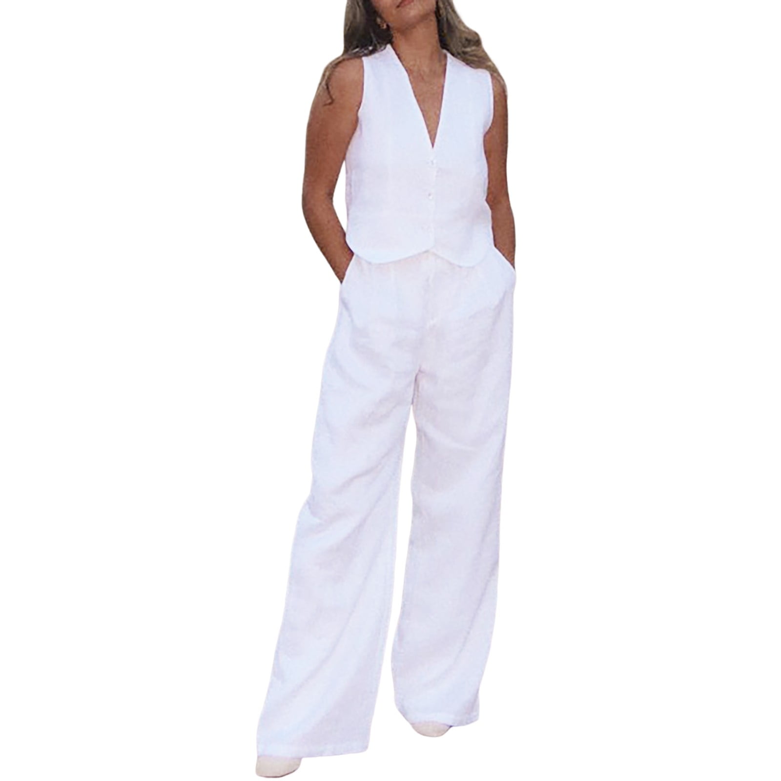 sexy white pants suit Mix & Match Two Piece Maya White Pant Suit Set Medium / White main image 1