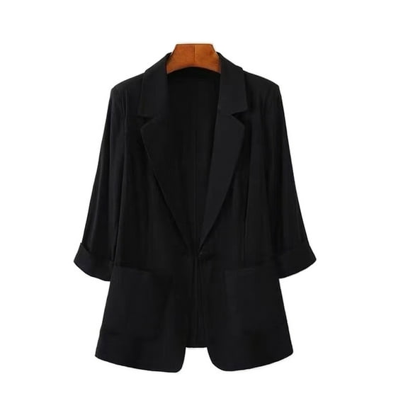 YUHAOTIN Female Black Suit Jacket for Women Dressy Fashionable Spring/Summer British Style Sun Suit Top Cotton Linen Small Suit Large Jacket Jackets for Women Fashion Dressy Over Dress