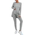 thumbnail image 1 of YUHAOTIN Female Dressy Pant Suits for a Wedding 2024 Two Piece Outfits Set Long Sleeve Crew Neck Slit Hem Tee Shirt High Waist Pants Tracksuit Rock Concert Outfits for Women Two Sweet Birthday Outfit, 1 of 6