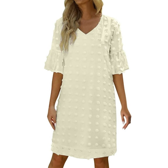 YUHAOTIN Female Hot Women's Summer Short Sleeve V Neck Mini Dress Chiffon Polka Dot Flowy Short Dress Prom Dresses for Women 2024 Winter Dress for Women Easter Dress for Women Plus Size a Line