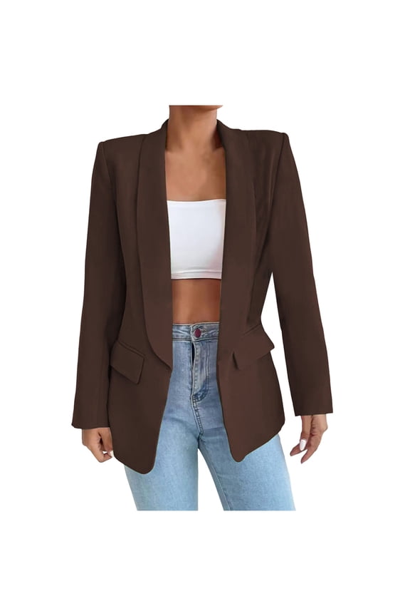Female Ladies Blazers Women's Casual Open Front Cardigan Long Sleeve Elegant Business Long Jacket with Pocket and Buttons Linen Blazer Women Business Casual Blazer for Women Petite
