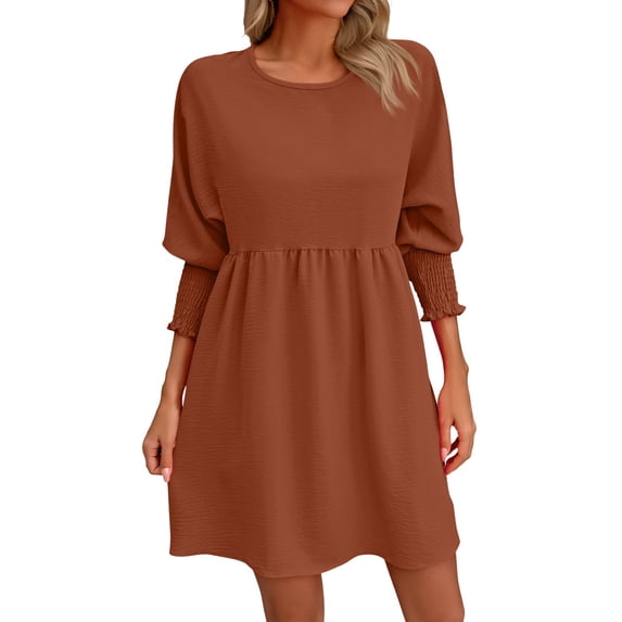 YUHAOTIN Female Long Easter Dress for women's Midi Dress Long Sleeve Sleeve Shirred Bodice Floral Dress for Fall Party Beach Brown Dress Woman Velvet Dress for Women