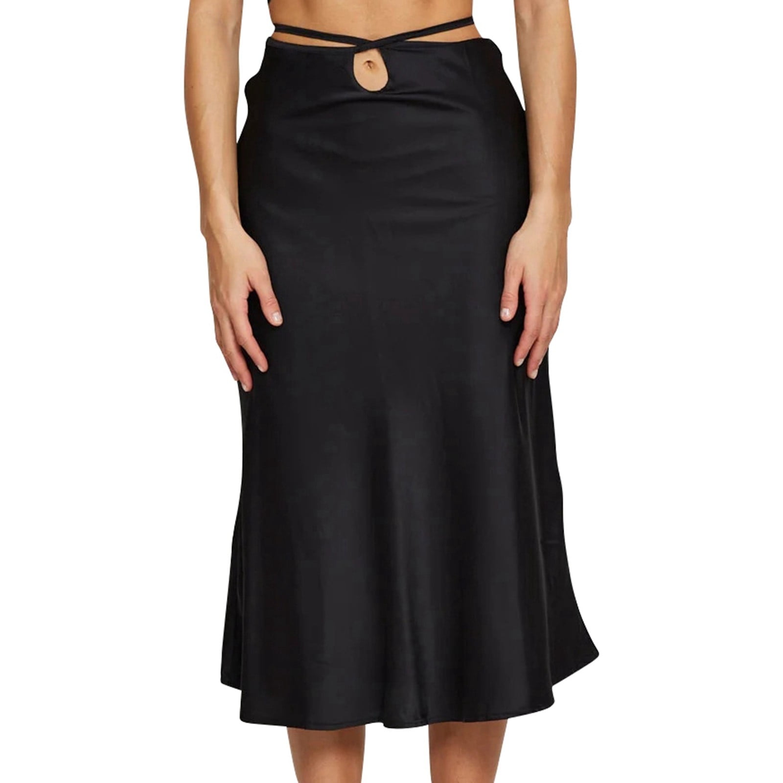 YUHAOTIN Female Long Skirts for Women Boho Hippie Women s Satin Solid Color Zipper Skirt Fashion Simple Sexy Dress with Midriff White Tiered Maxi Skirt High Waisted Skirt with Slit Tummy Control
